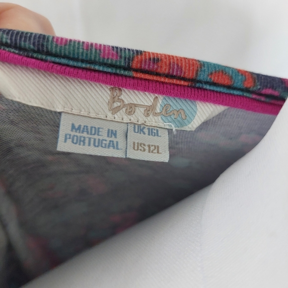 Boden Wrap Top Purple Navy 3/4 Sleeve Midi Jersey Dress Stretch Floral Size 16L - Picture 8 of 10